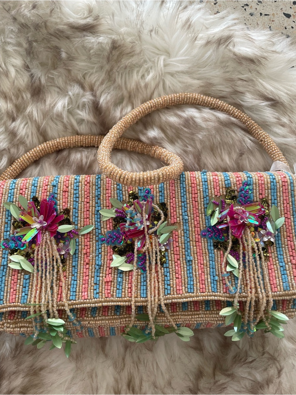 Beaded Floral Embellished Handbag in Multicolor
